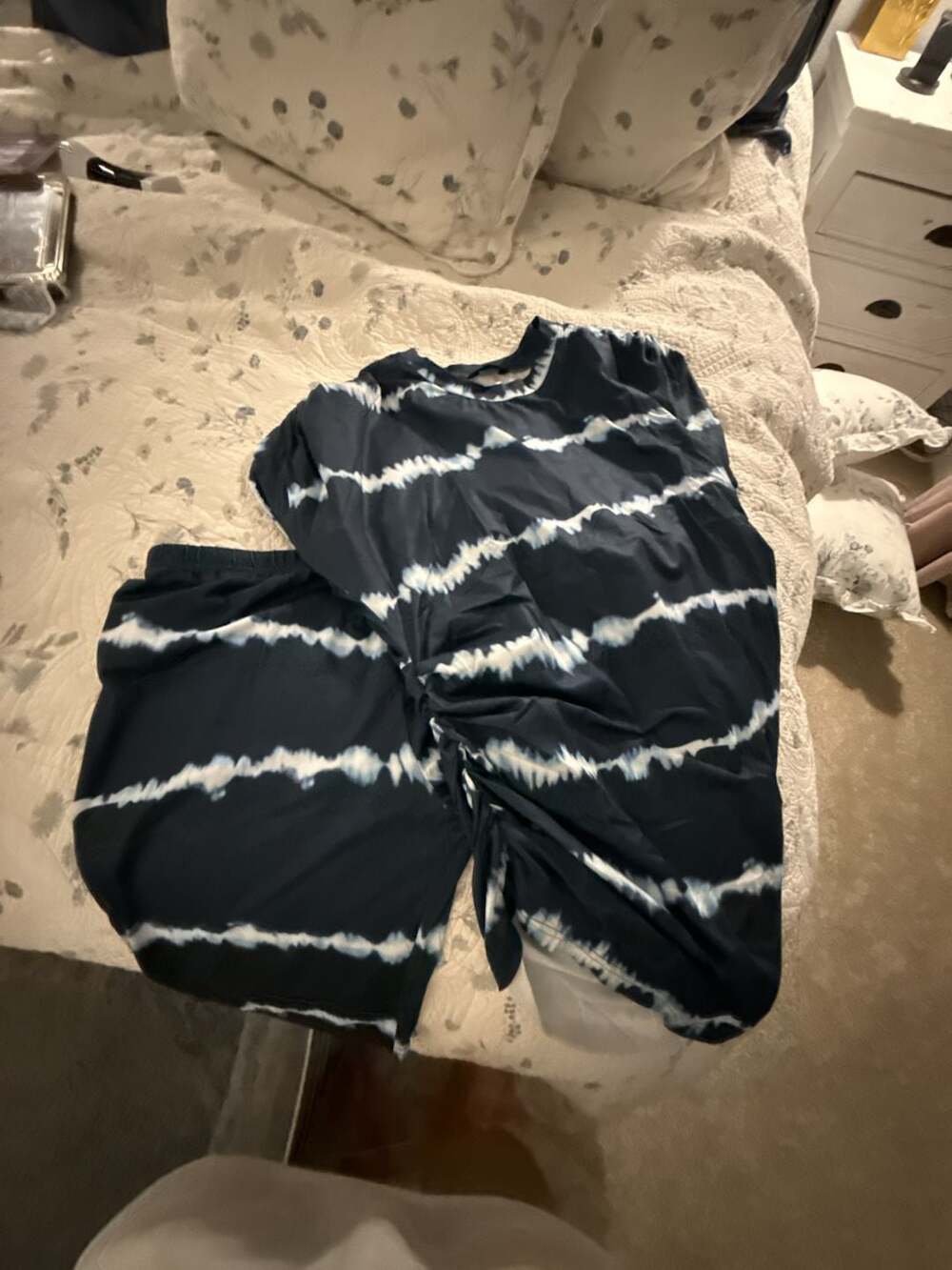 CHICME Navy Blue Tie-Dye Short-Sleeve Top and Shorts Two-Piece Set 2XL